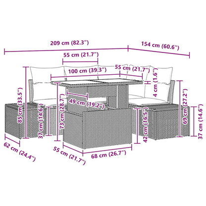 Conjunto de Sofá de Jardim com almofada 5 pcs Preto vime PE
