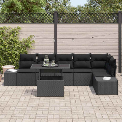 Conjunto de Sofá de Jardim com almofada Manual 7 pcs Preto