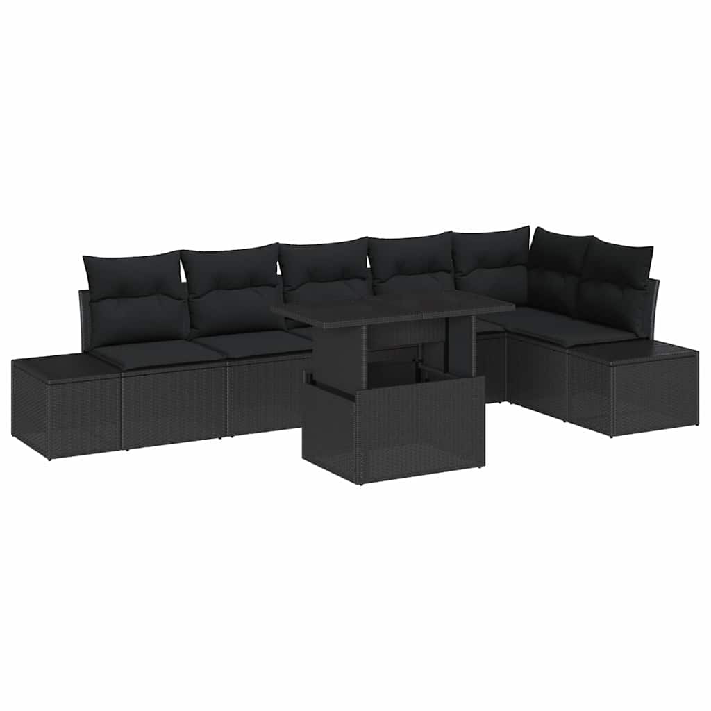 Conjunto de Sofá de Jardim com almofada Manual 7 pcs Preto