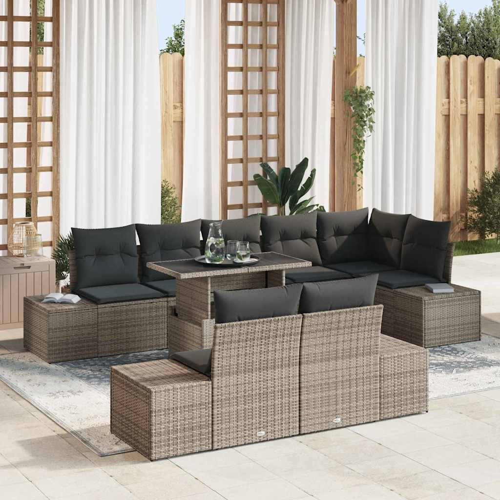 Conjunto de Sofá de Jardim com almofada 9 pcs Cinzeto vime PE