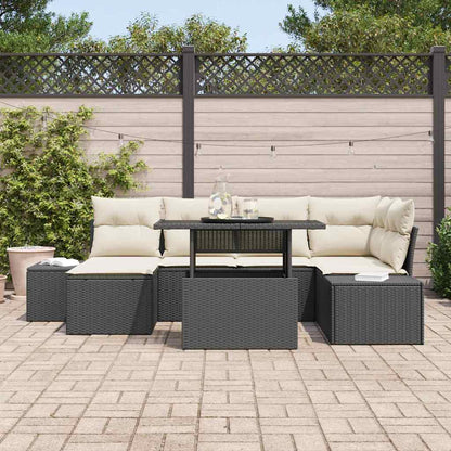 Conjunto de Sofá de Jardim com almofada 7 pcs Preto e creme