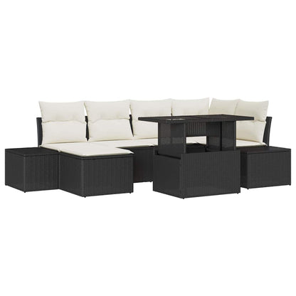 Conjunto de Sofá de Jardim com almofada 7 pcs Preto e creme