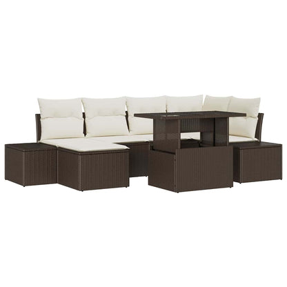 Conjunto de Sofá de Jardim com almofada 7 pcs Castanho e creme