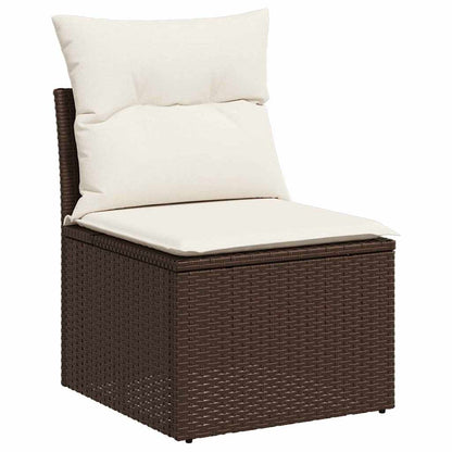 Conjunto de Sofá de Jardim com almofada 7 pcs Castanho e creme