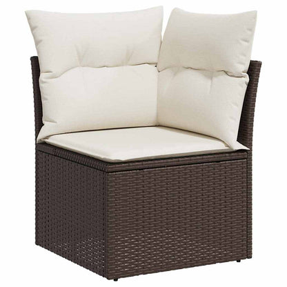 Conjunto de Sofá de Jardim com almofada 7 pcs Castanho e creme