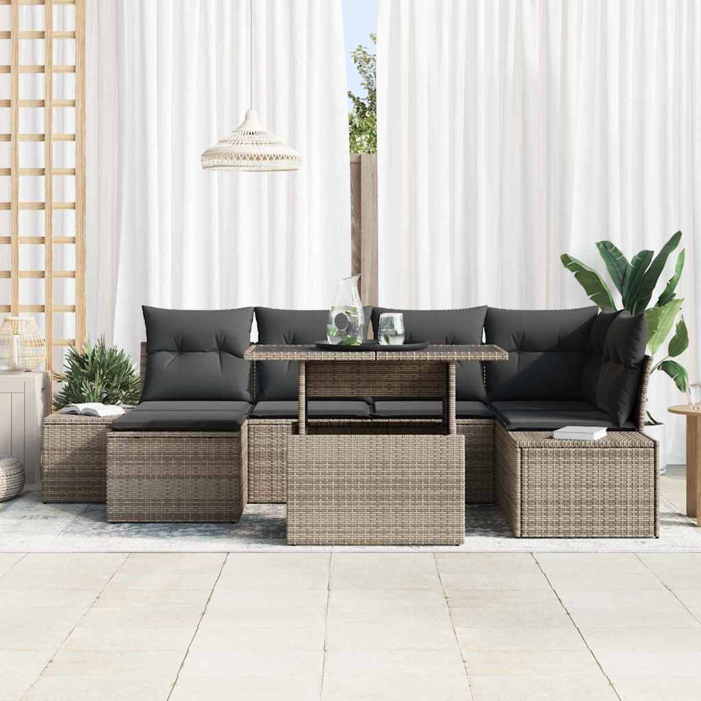 Conjunto de Sofá de Jardim com almofada 7 pcs Cinzeto