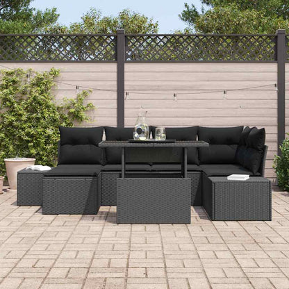 Conjunto de Sofá de Jardim com almofada 7 pcs Preto