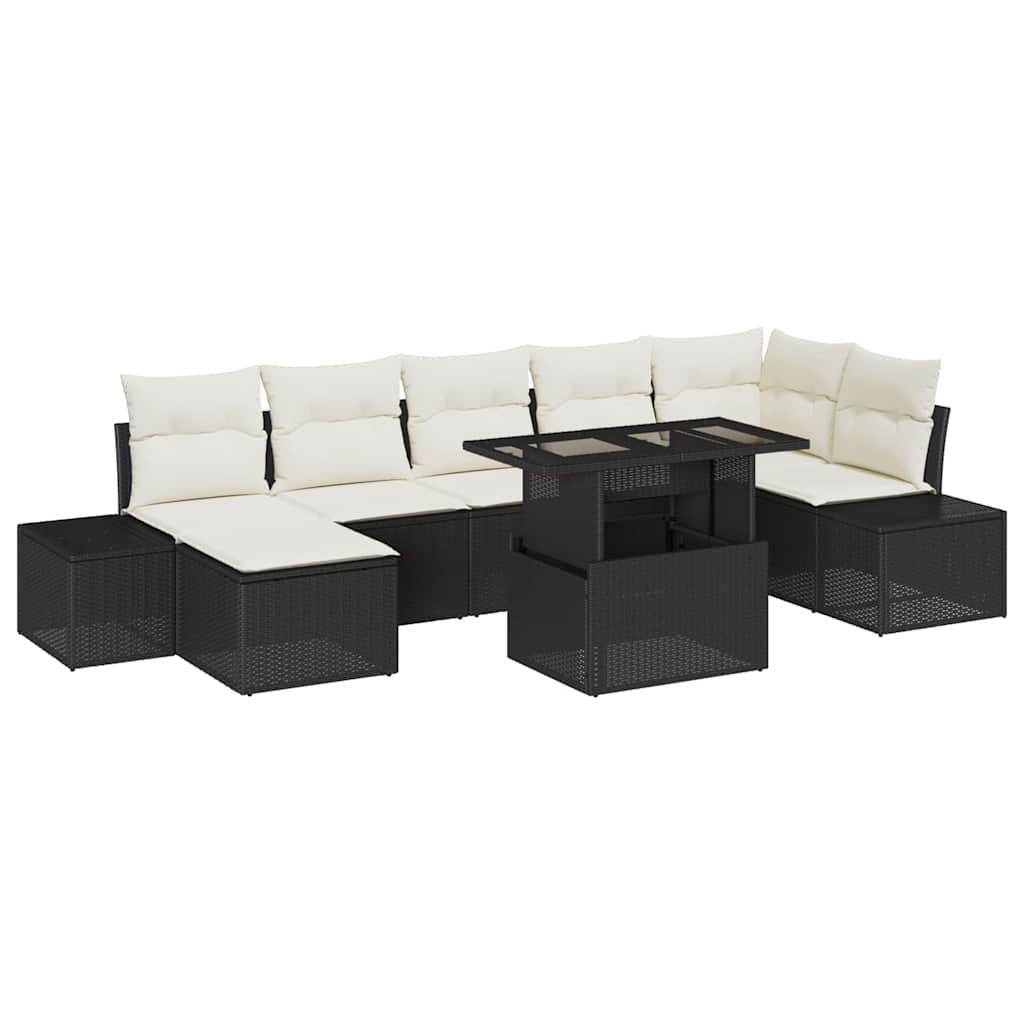 Conjunto de Sofá de Jardim com almofada 8 pcs Preto e creme