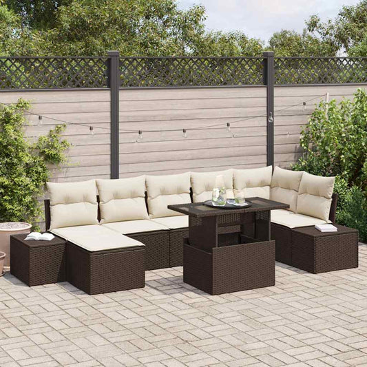 Conjunto de Sofá de Jardim com almofada 8 pcs Castanho e creme