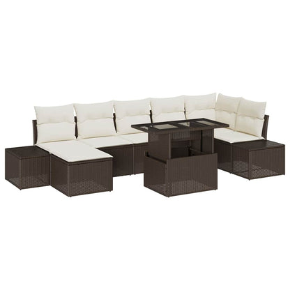 Conjunto de Sofá de Jardim com almofada 8 pcs Castanho e creme