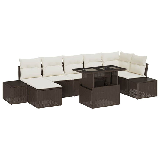 Conjunto de Sofá de Jardim com almofada 8 pcs Castanho e creme