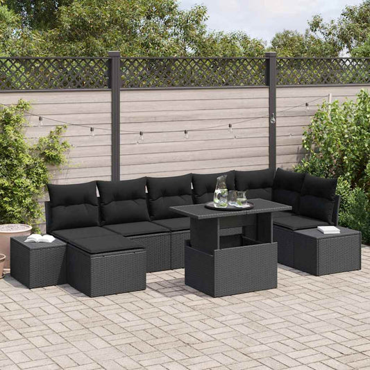 Conjunto de Sofá de Jardim com almofada 8 pcs Preto