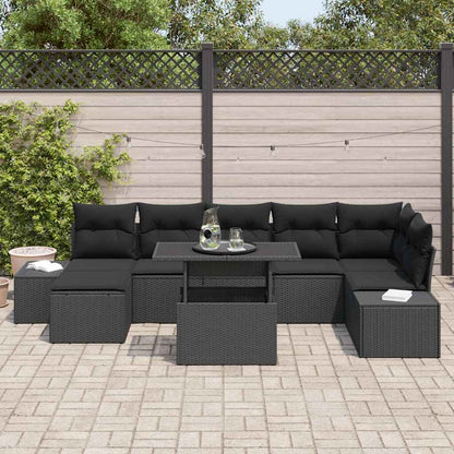 Conjunto de Sofá de Jardim com almofada 8 pcs Preto