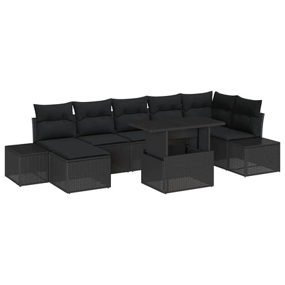 Conjunto de Sofá de Jardim com almofada 8 pcs Preto