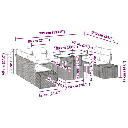 Conjunto de Sofá de Jardim 10 pcs Marrom e Creme vime PE