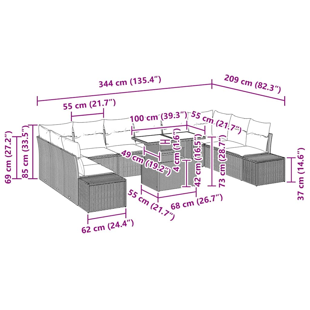 Conjunto de Sofá de Jardim com almofada 11 pcs Cinzento-claro