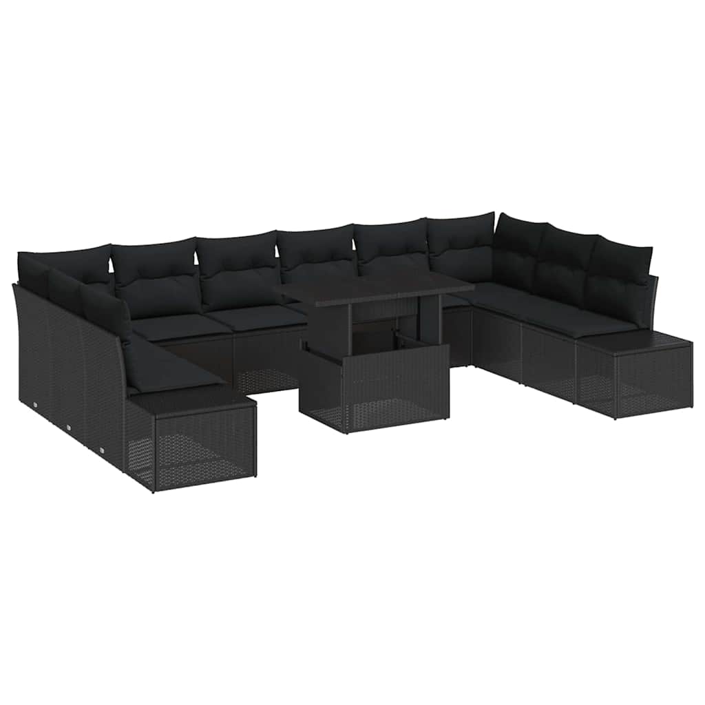 Conjunto de Sofá de Jardim com almofada Manual 11 pcs Preto