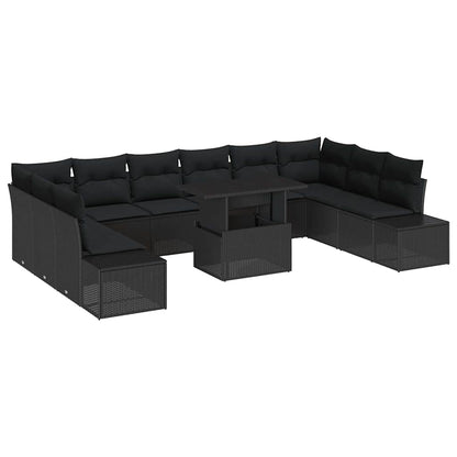 Conjunto de Sofá de Jardim com almofada Manual 11 pcs Preto