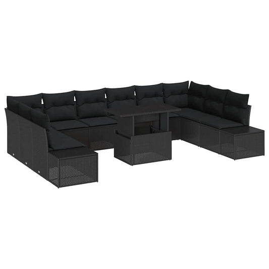 Conjunto de Sofá de Jardim com almofada Manual 11 pcs Preto