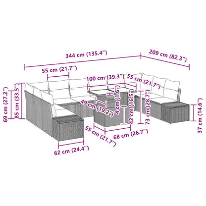 Conjunto de Sofá de Jardim com almofada Manual 11 pcs Preto