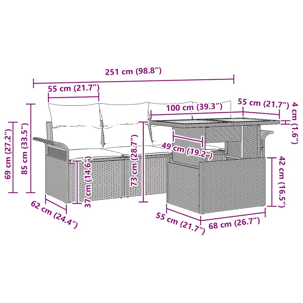 Conjunto de Sofá de Jardim com almofada 5 pcs Cinzeto
