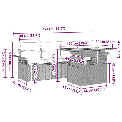 Conjunto de Sofá de Jardim Manual 5 pcs bege e cinzento claro