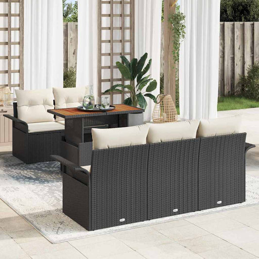 Conjunto de Sofá de Jardim 6 pcs Preto e Creme vime PE