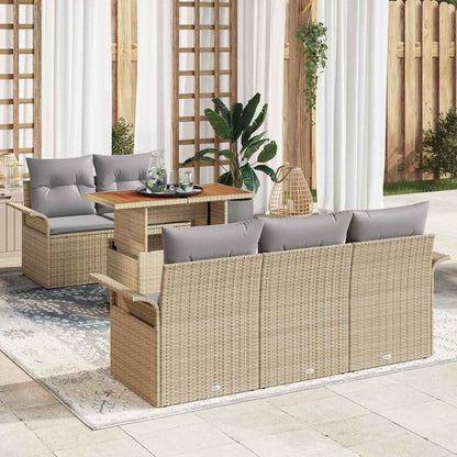 Conjunto de Sofá de Jardim 6 pcs Bege e Cinza Claro vime PE