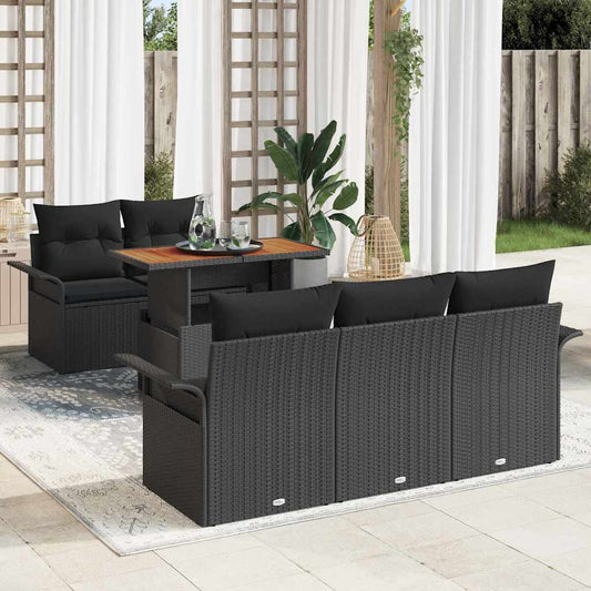 Conjunto de Sofá de Jardim com almofada 6 pcs Preto vime PE