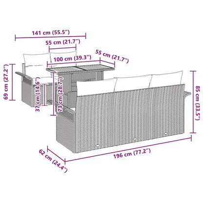 Conjunto de Sofá de Jardim com almofada 6 pcs Preto vime PE