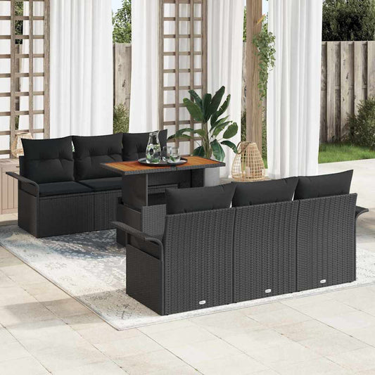 Conjunto de Sofá de Jardim com almofada 7 pcs Preto