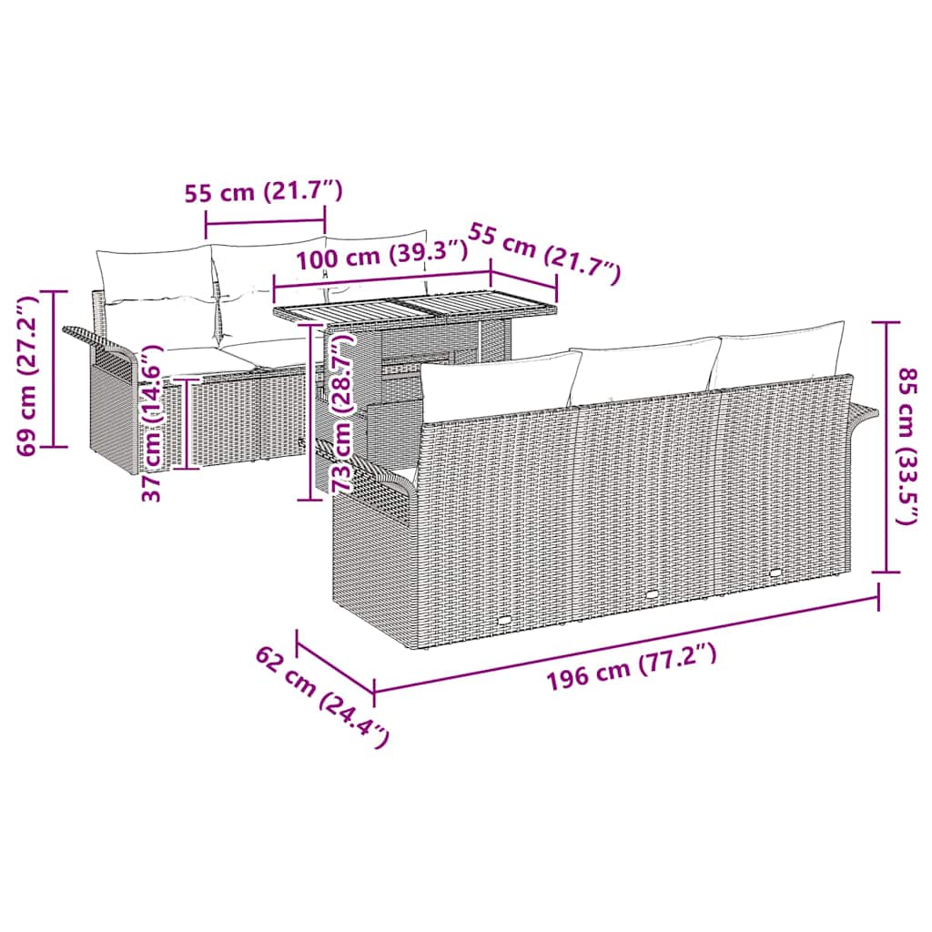 Conjunto de Sofá de Jardim com almofada 7 pcs Preto