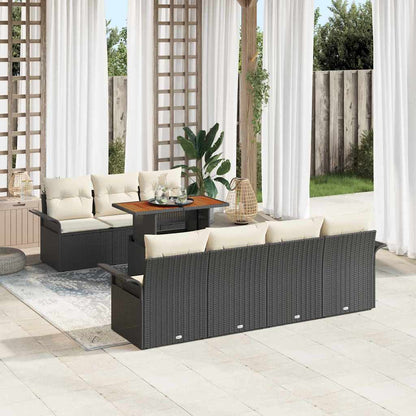 Conjunto de Sofá de Jardim com almofada 8 pcs Preto e creme