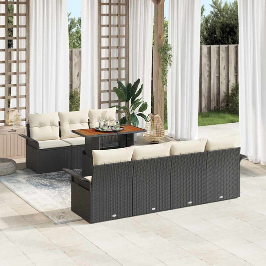 Conjunto de Sofá de Jardim com almofada 8 pcs Preto e creme