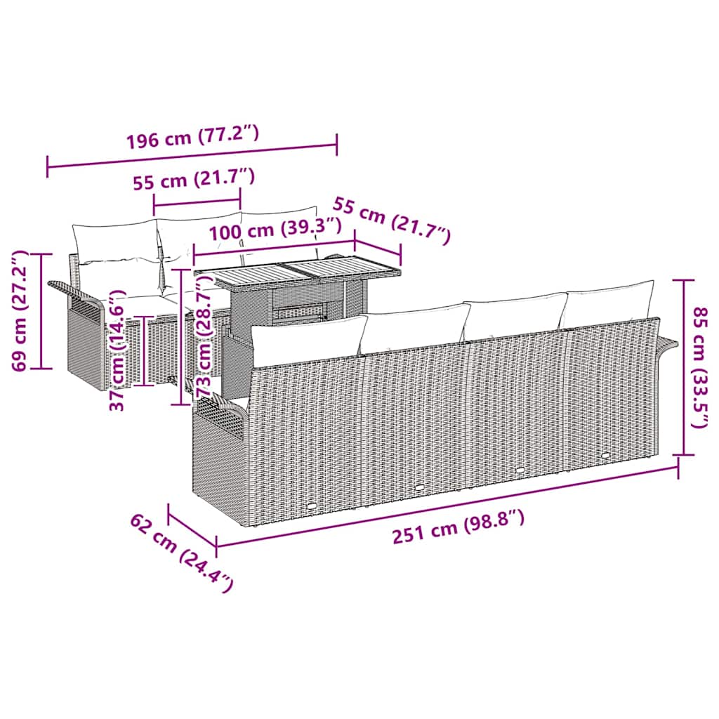 Conjunto de Sofá de Jardim com almofada 8 pcs Cinzeto