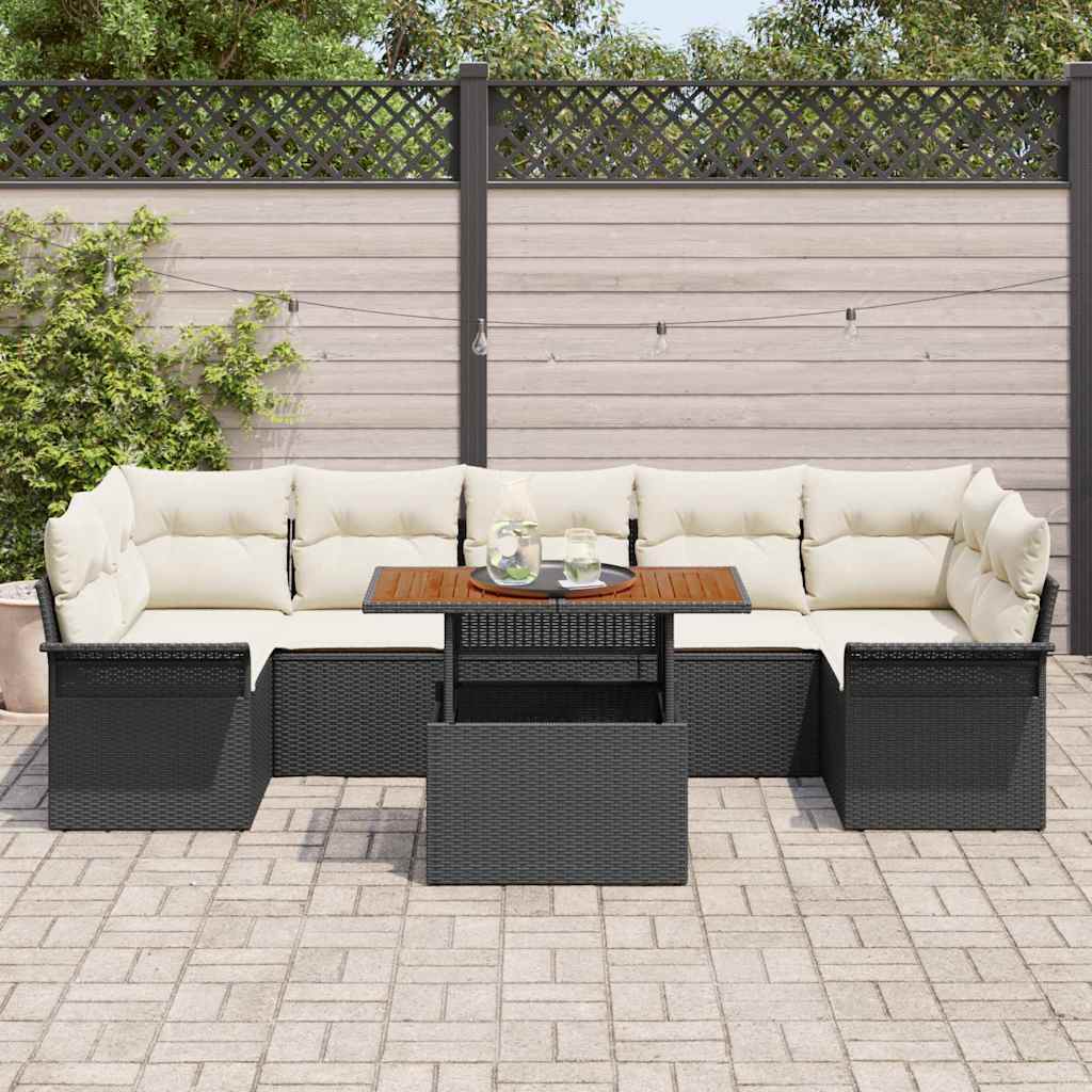Conjunto de Sofá de Jardim com almofada 8 pcs Preto e creme