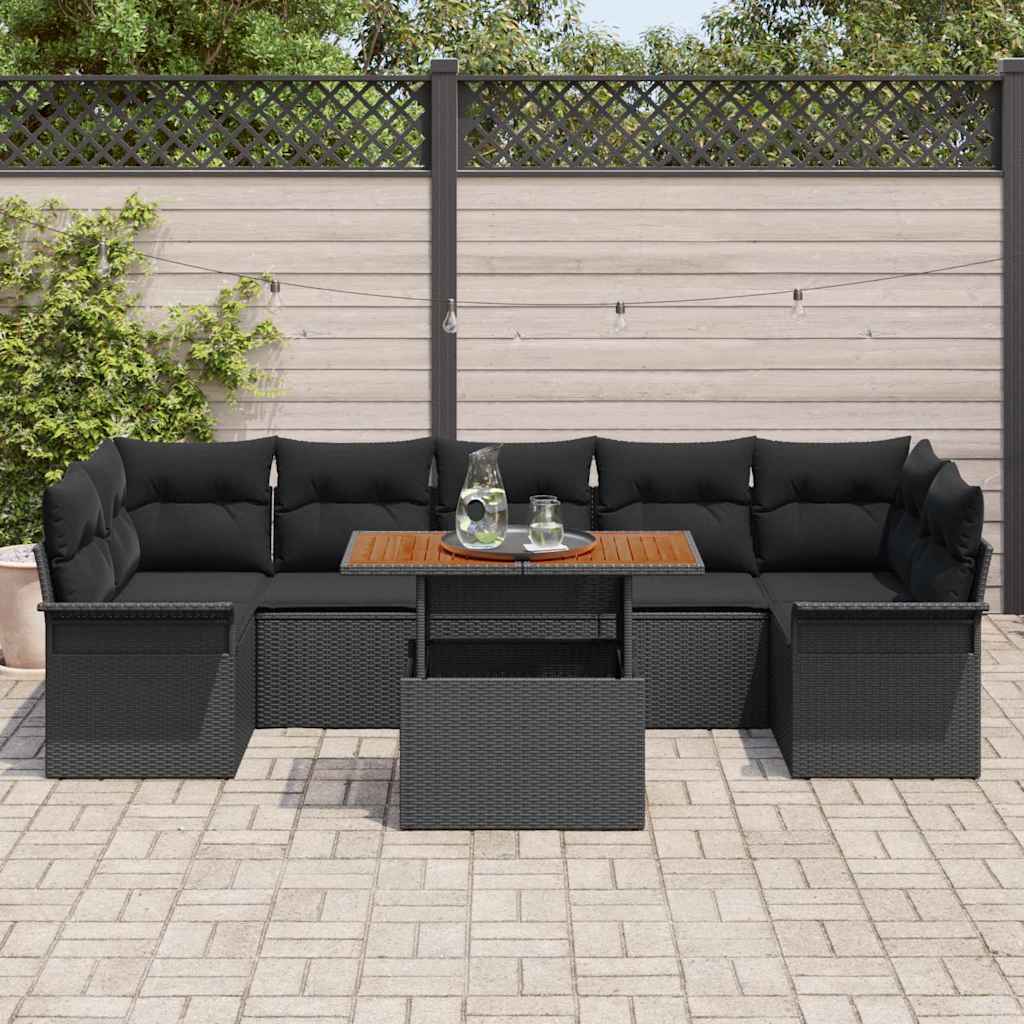 Conjunto de Sofá de Jardim com almofada 8 pcs Preto