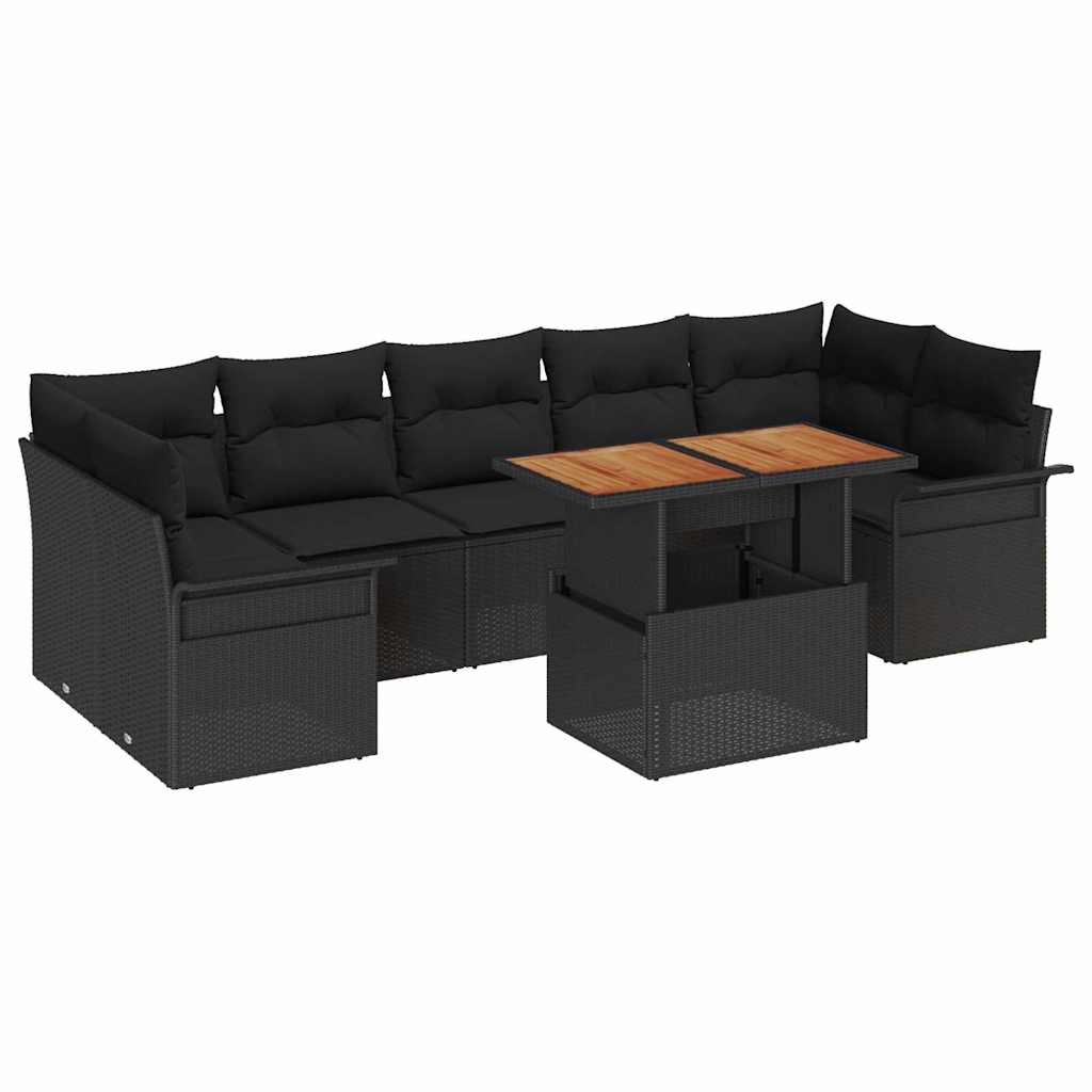 Conjunto de Sofá de Jardim com almofada 8 pcs Preto