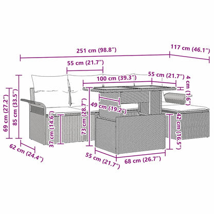 Conjunto de Sofá de Jardim com almofada 6 pcs Preto e creme
