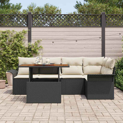 Conjunto de Sofá de Jardim com almofada 6 pcs Preto e creme