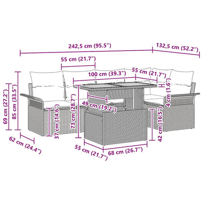 Conjunto de Sofá de Jardim com almofada 6 pcs Preto
