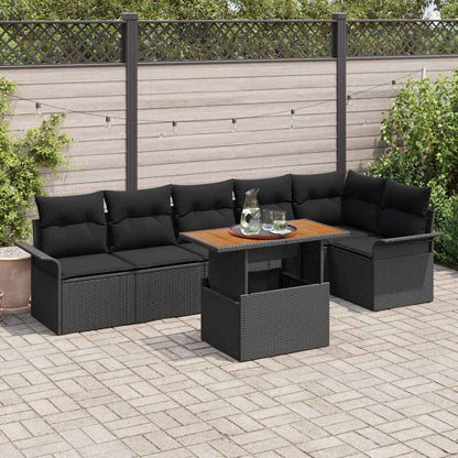 Conjunto de Sofá de Jardim com almofada 7 pcs Preto