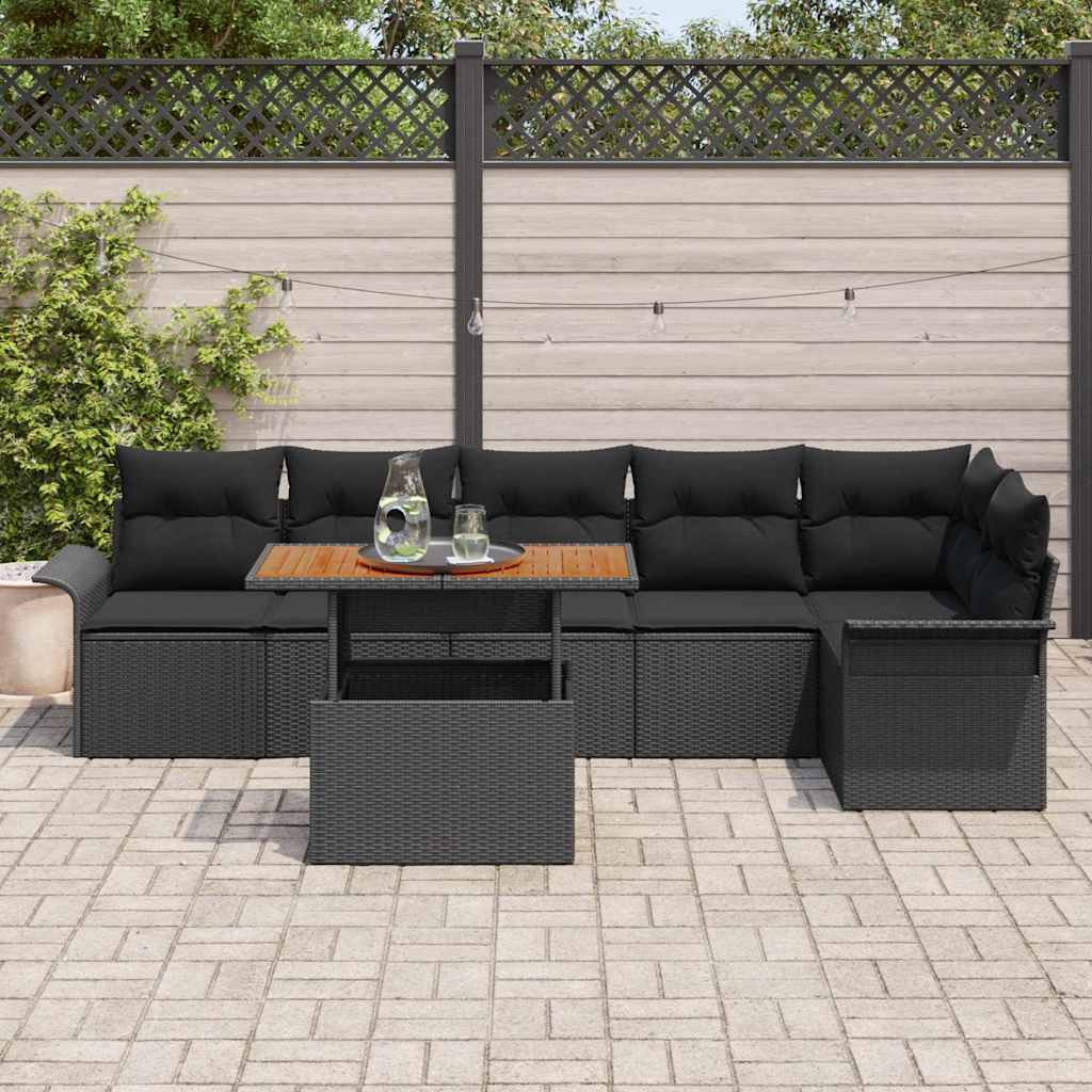 Conjunto de Sofá de Jardim com almofada 7 pcs Preto