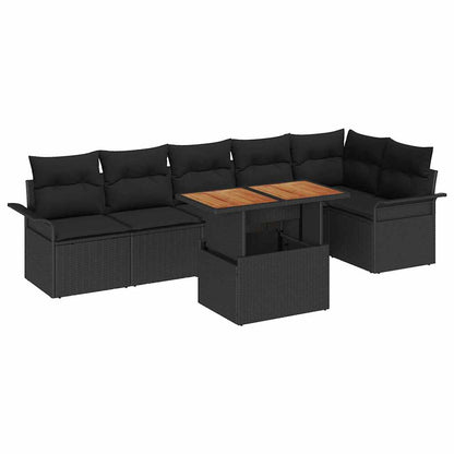 Conjunto de Sofá de Jardim com almofada 7 pcs Preto