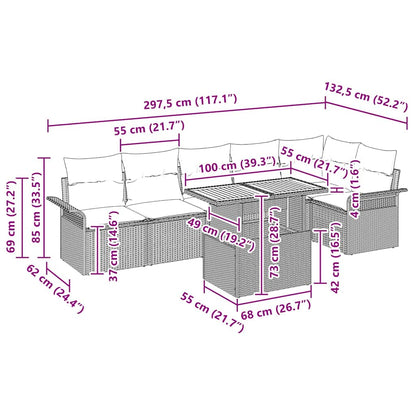 Conjunto de Sofá de Jardim com almofada 7 pcs Preto