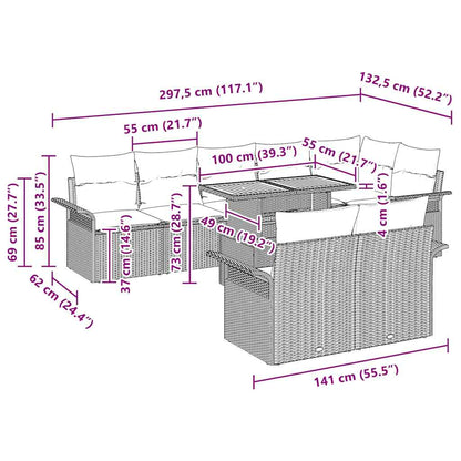Conjunto de Sofá de Jardim com almofada Manual 9 pcs Cinzeto