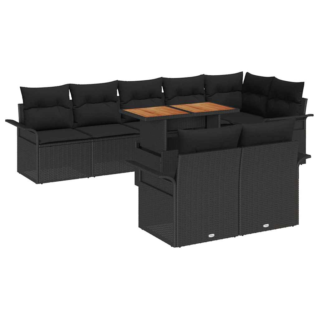 Conjunto de Sofá de Jardim com almofada 9 pcs Preto