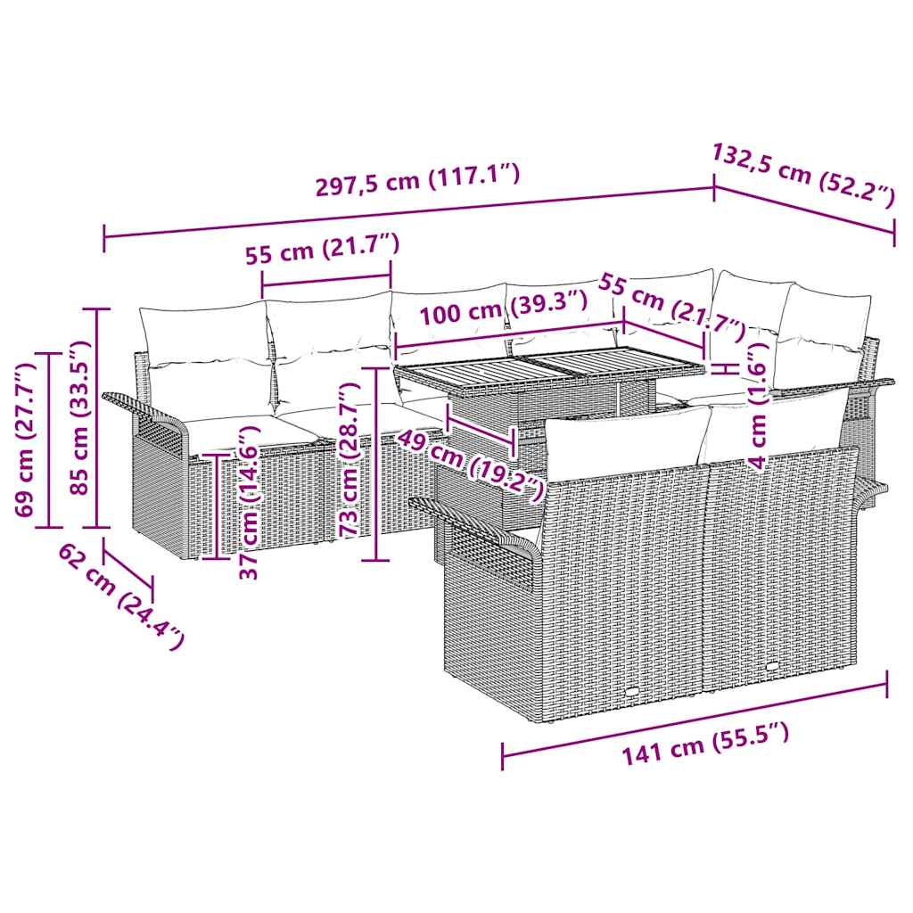 Conjunto de Sofá de Jardim com almofada 9 pcs Preto