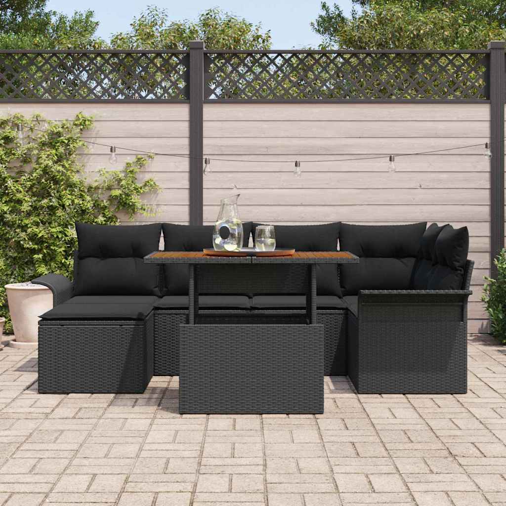 Conjunto de Sofá de Jardim com almofada 7 pcs Preto