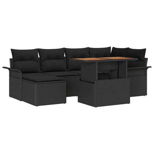 Conjunto de Sofá de Jardim com almofada 7 pcs Preto